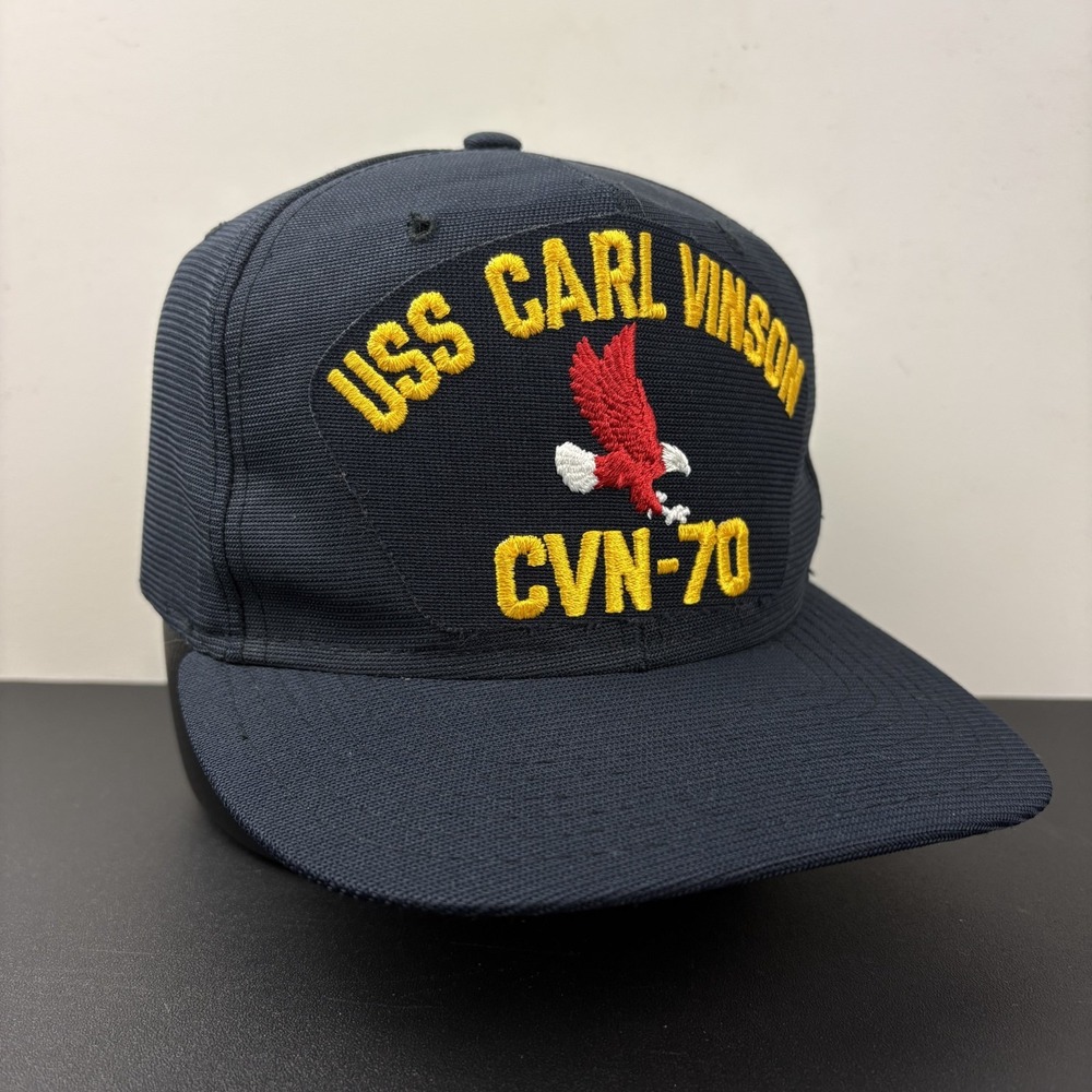 Vintage 80s 90s USS Carl Vinson CVN 70 Aircraft Carrier Eagle Snapback Hat Navy